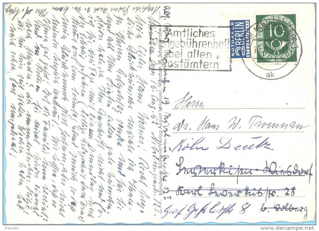 Werbestempel " Amtlisches Postgebührenheft Bei Allen Postämtern "  AK Gel. 1952 - Lettres & Documents