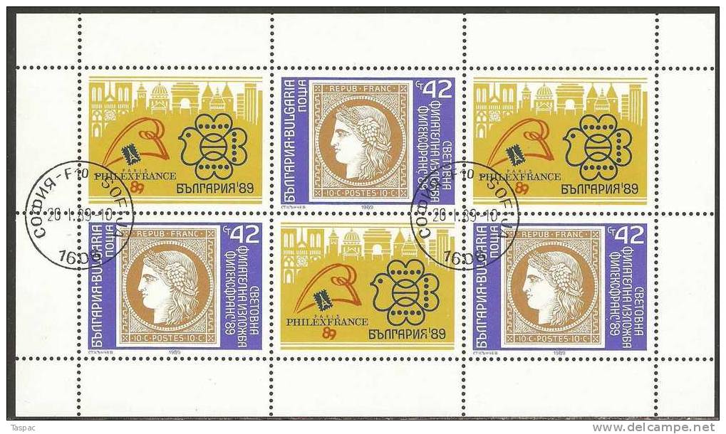Bulgaria 1989 Mi# 3729 A Kleinbogen Used - PHILEXFRANCE ’89 - Used Stamps