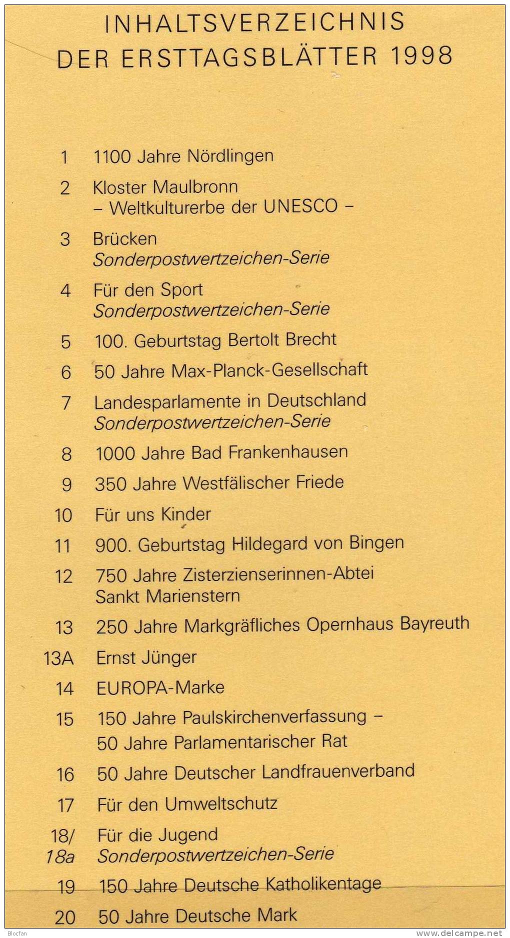 Jahrgang 1998 ETB BRD 1965-2026 SST 110€ Altstadt Nördlingen Bis Menschenrechte + Post Album Documentation From Germany - Otros & Sin Clasificación