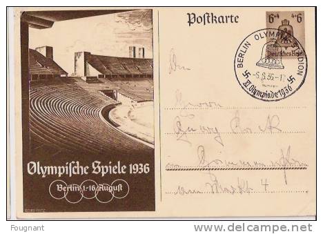 ALLEMAGNE:1936:2 Entiers Postaux Jeux Olympiques Berlin 1936.Oblit.spéc.Stade. - Sommer 1936: Berlin