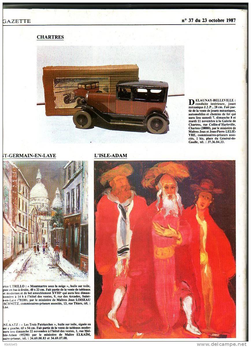 LA GAZETTE DE L´ HOTEL DROUOT N°  37 Du 23 Octobre 1987 - Pendule Bronze SAINT GERMAIN  LOUIS ERNEST BARRIAS... - Brocantes & Collections