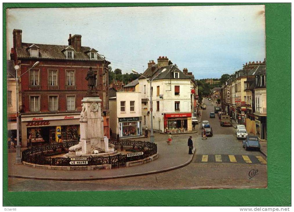 76 - BOLBEC - LE ROND-Point  -Monument  La Rue J.-Fauquet - Joli Plan Le Magasin BATA  Café Tabac Du Havre - Bolbec