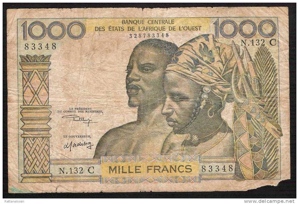 WAS  BURKINA FASO  P303Cl 1000  FRANCS  Signatture 10 ND   VG Corner Missing - Burkina Faso