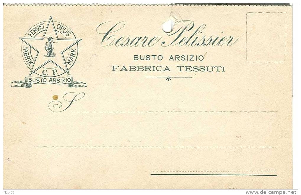 CESARE PELISSIER  - BUSTO ARSIZIO - CARTOLINA COMMECIALE VIAGGIATA  1922  IN BUSTA -  USO RICEVUTA CON MARCA BOLLO. - Busto Arsizio