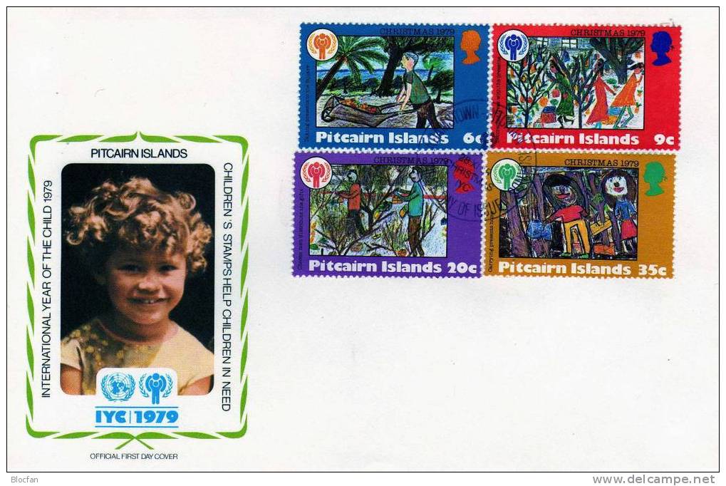 UNICEF Kindertag 1979 Weihnachten Pitcairn-Insel 188/1+ Block 5 Auf 2FDC 9€ Präsente - UNICEF