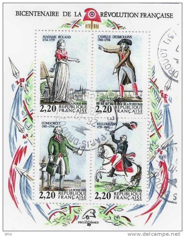 France 1989 Personnages Révolution Révolution Bloc N° 10 - Oblitéré - Timbres 2592/2595 - Usados