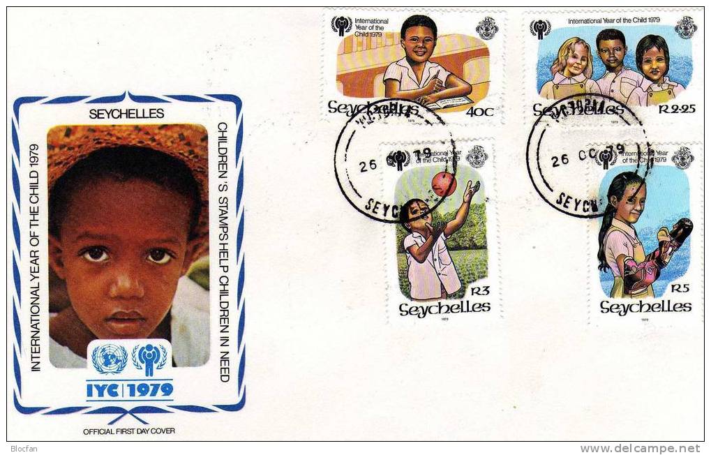 UNICEF Kindertag 1979 Kinder Beim Spiel Seychellen 443/6 FDC 4€ Mit Puppe Und Ball Children Set Cover Of Caribic - UNICEF