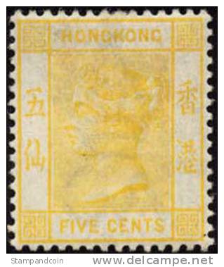 Hong Kong #41 (SG #58) SUPERB Mint Hinged 5c Yellow Victoria From 1900 - Unused Stamps