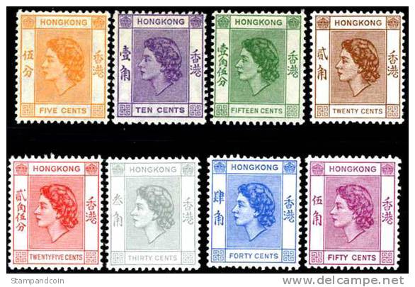 Hong Kong #185-92 Mint Never Hinged QEII Short Set From 1954 - Nuevos