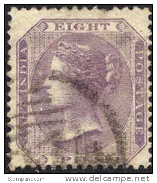 India #21 (SG #56) Used 8p Lilac Victoria From 1865-67 - 1858-79 Compañia Británica Y Gobierno De La Reina