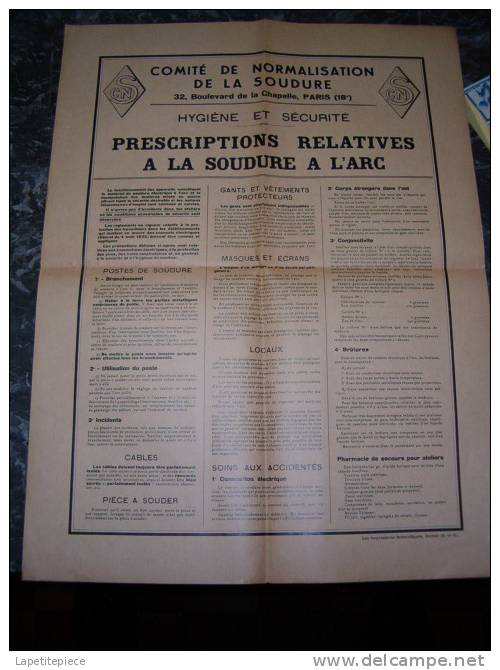 (AR2) Affiche Atelier, Prescription Relative Soudure A L'arc, Comité De Normalisation Soudure, Années 1930-40 Deco Usine - Antiek Gereedschap