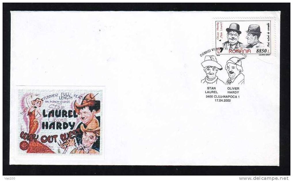 Cover  With Film Movie,actor Stan Laurel & Oliver Hardy,2002,PMK,Cluj-Napoca,rare Stamps On Cover. - Actors