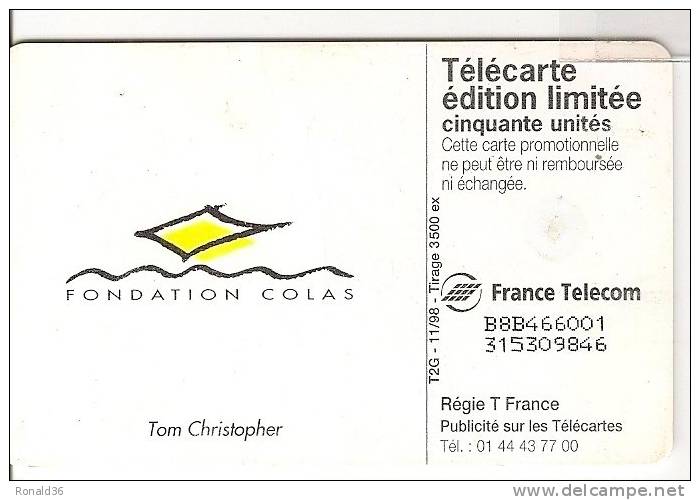 Télécarte 50 Tableau Tom Christopher  Fondation Colas Tirage 3500 Ex - Ohne Zuordnung