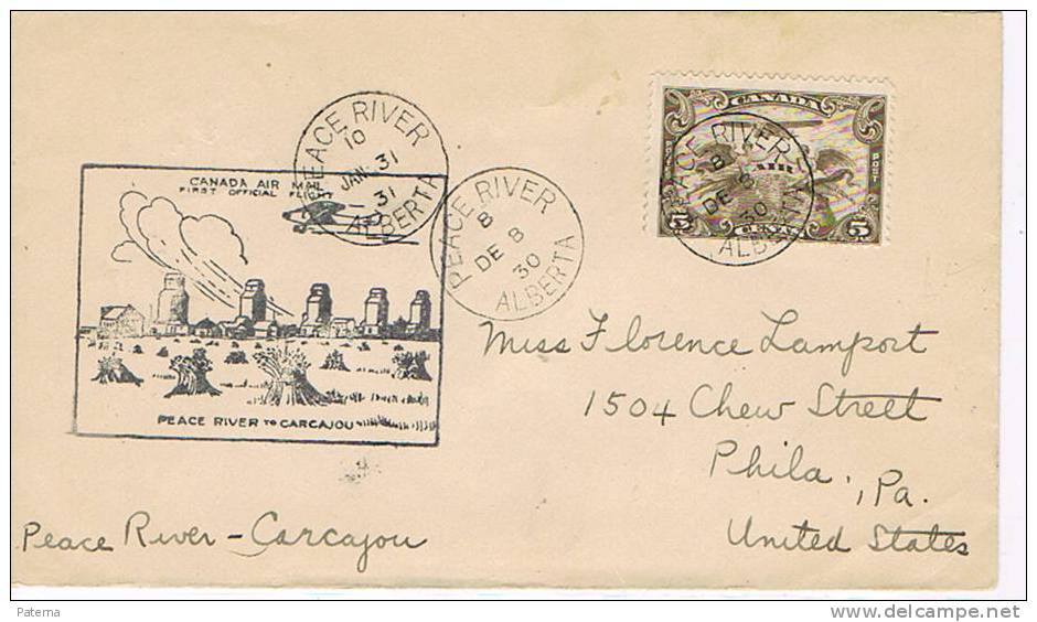 Carta, PEACE RIVER-ALBERTA 1930  (Canada), Cover, Lettre - Briefe U. Dokumente
