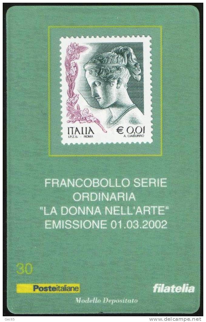 Tessera Filatelica 2002  N° 30  La Donna Nell´arte 0,01 Euro    -   Tessere Filateliche - Philatelistische Karten