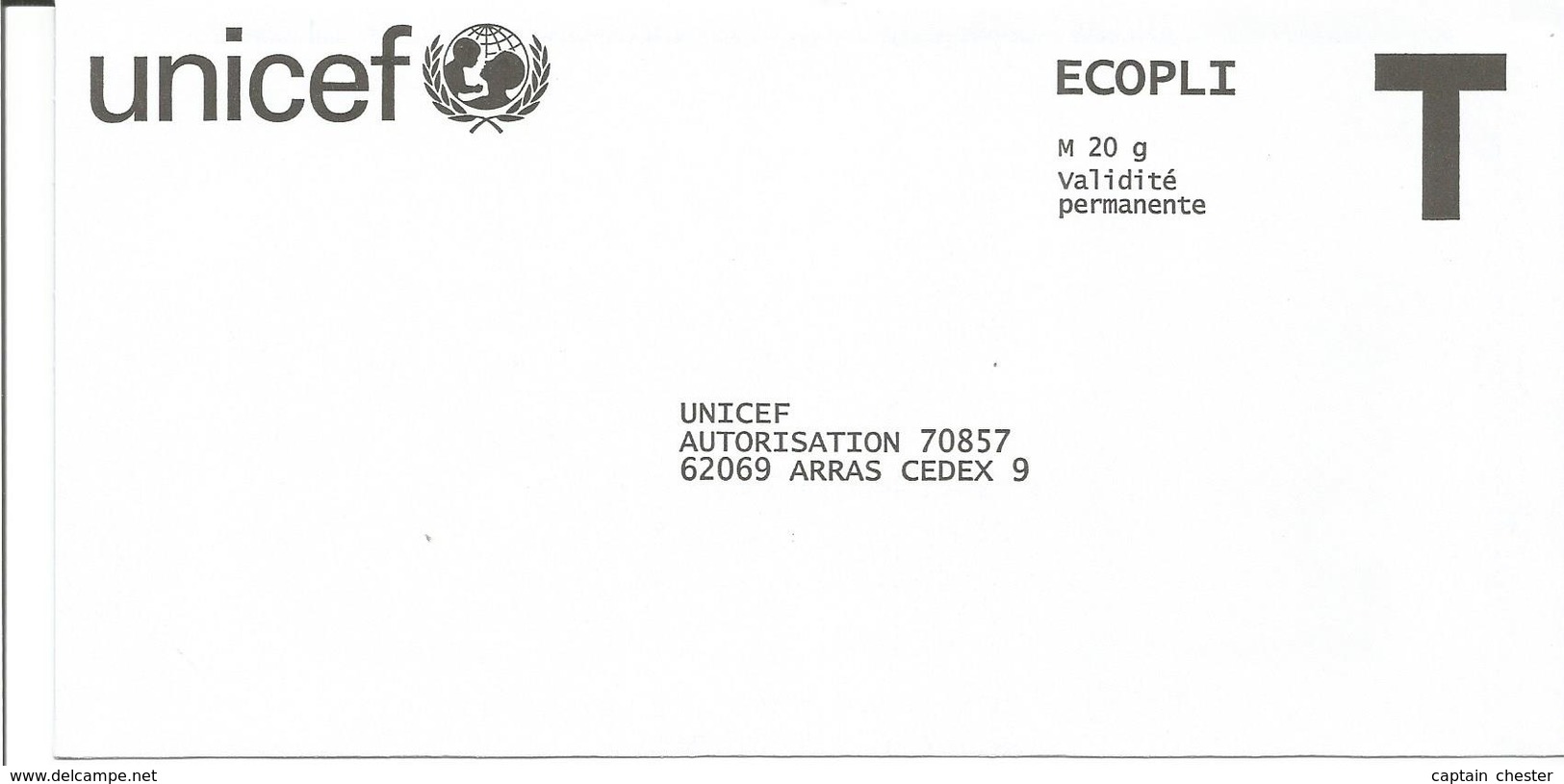 Enveloppe Reponse T " UNICEF " ( Humanitaire , ONG ) - Karten/Antwortumschläge T