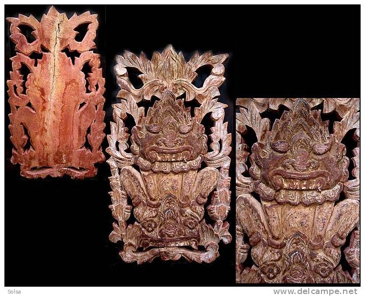 - Ornement De Gardien De Temple  / Burmese Wooden Temple Ornament : The Gardian - Art Asiatique