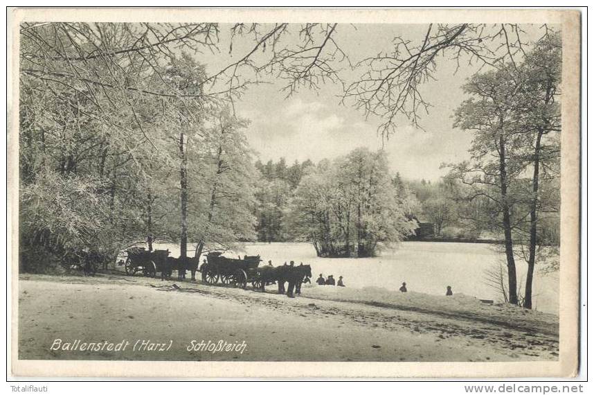 Ballenstedt Am Harz Schloßteich Pferde Fuhrwerke Winter Schnee 31.121914 Gelaufen - Ballenstedt