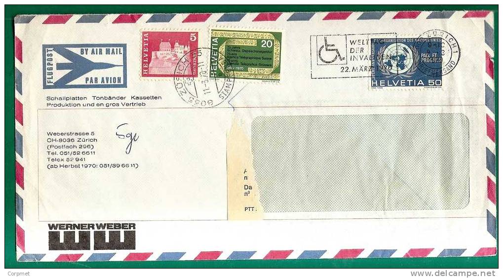 HANDICAPS - VF SWITZERLAND MECHANICAL CANCEL Welttag Der Invaliden 1970 COVER - Handicaps