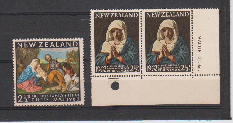 New Zealand Christmas MNH, 1962 Imprint Pair, 1963 Single, As Scan - Ungebraucht