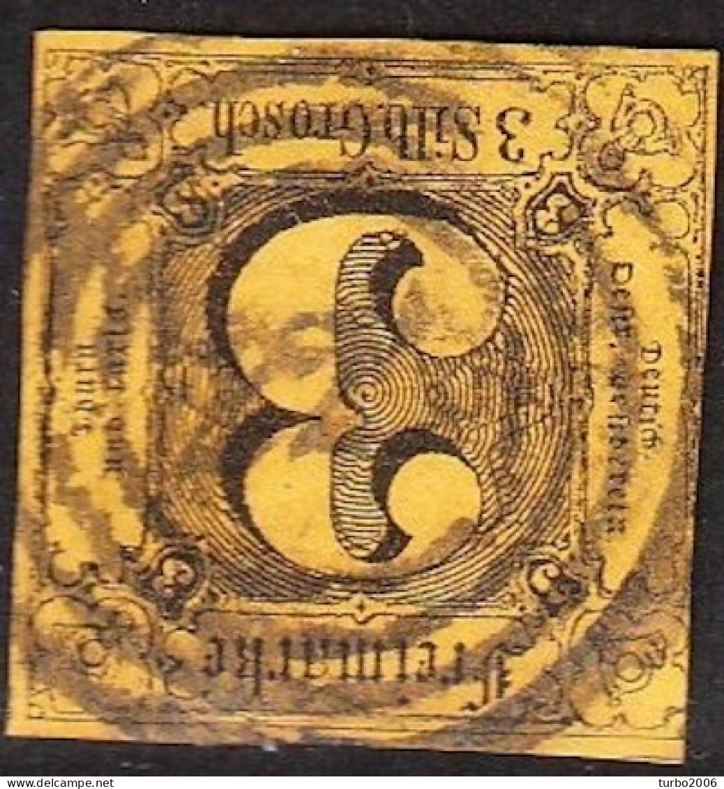 THURN & TAXIS 1852 Freimarken Ziffern 3 Gr Schwarz Auf Gelb Michel 6 - Gebraucht