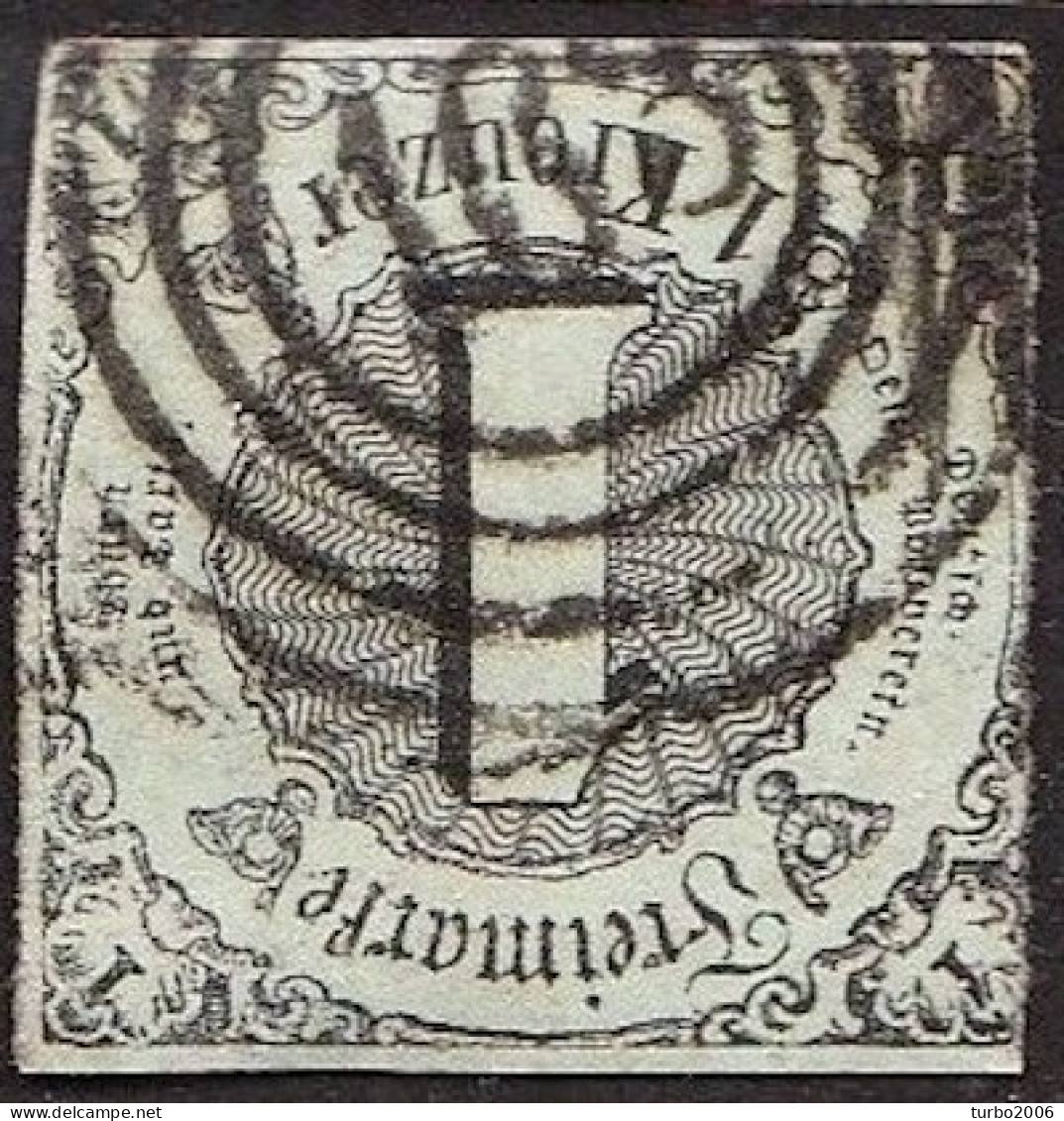 THURN & TAXIS 1852 Freimarken Ziffern 1 Kr. Schwarz Auf Grün Michel 7 - Afgestempeld