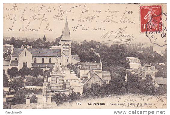 VAL DE MARNE.LE PERREUX.PANORAMA L EGLISE ET LA MARNE...cote Haut Gauche Un Peu Coupe - Le Perreux Sur Marne