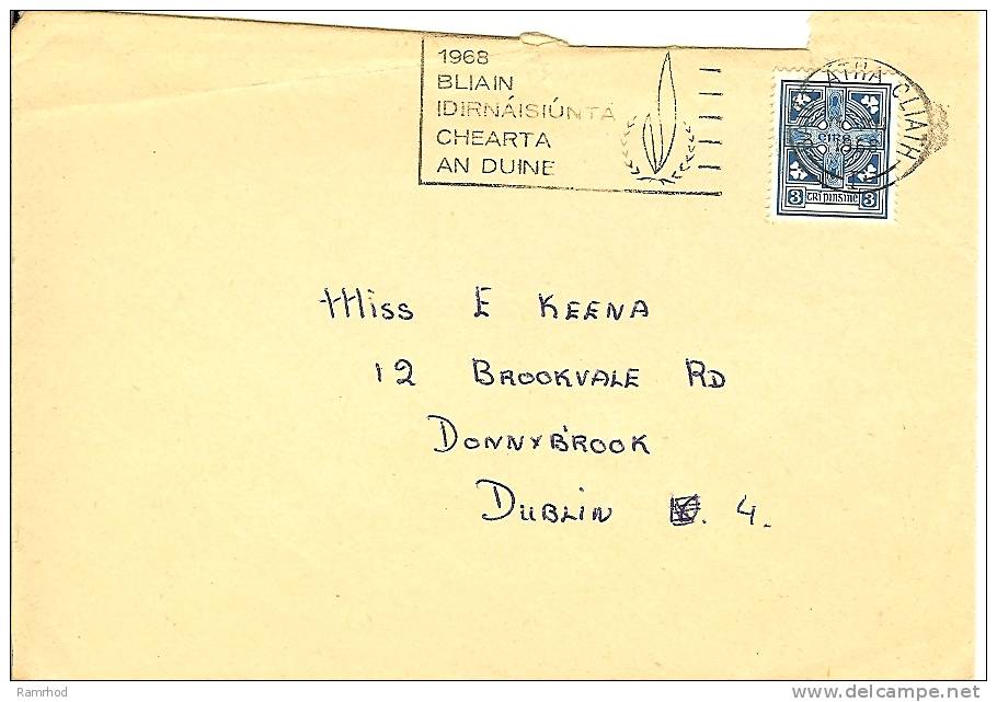 IRELAND 1968 COVER WITH STAMP, BAILE ATHA CLIATH CANCELLATION AND SLOGAN - Cartas & Documentos