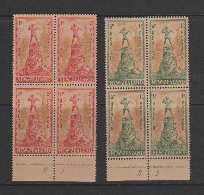 New Zealand 1945, Health Stamps, Block Of 4, Imprint Margin, As Scan - Blocks & Sheetlets