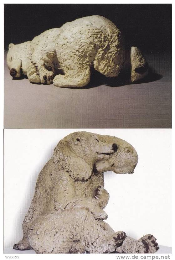 Bear - Ours - Two Polar Bear Postcards, Argil Works - Ours