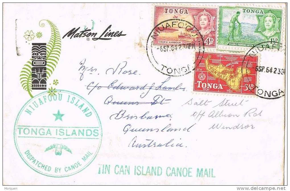 2273. Carta NIUAFOOU (Tonga) 1964.  Canoe Mail. Ship - Tonga (...-1970)