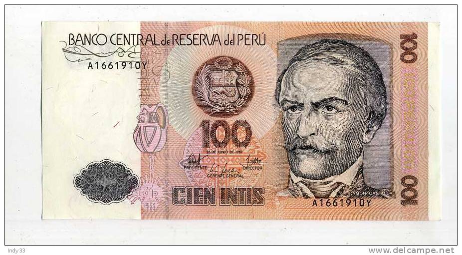 - BILLET  PEROU . 100 I. 1987 . - Peru