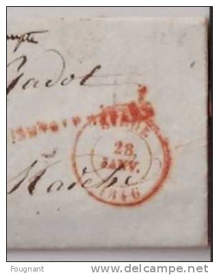 BELGIQUE : 184:Précurseur:LIEGE Pour MARCHE.Oblit.Liège Double Cercle Rouge+.avec Texte.Verso:oblit.MARCHE, Double Cercl - 1830-1849 (Belgio Indipendente)