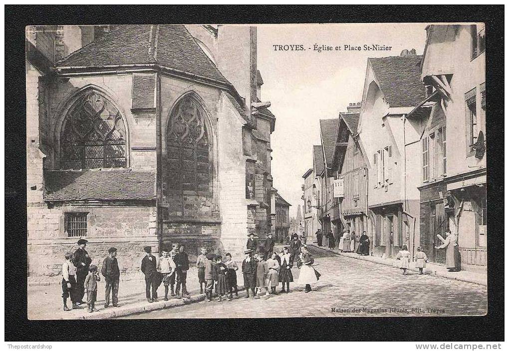 CPA FRANCE CPA 10 AUBE TROYES EGLISE ET PLACE ST.NIZIER ANIMEE CHILDREN STREETSCENE - Troyes