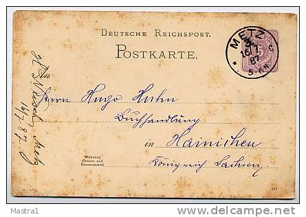 DR  P 16  Postkarte Metz - Hainichen 1887  Kat. 20,00 € - Sonstige & Ohne Zuordnung