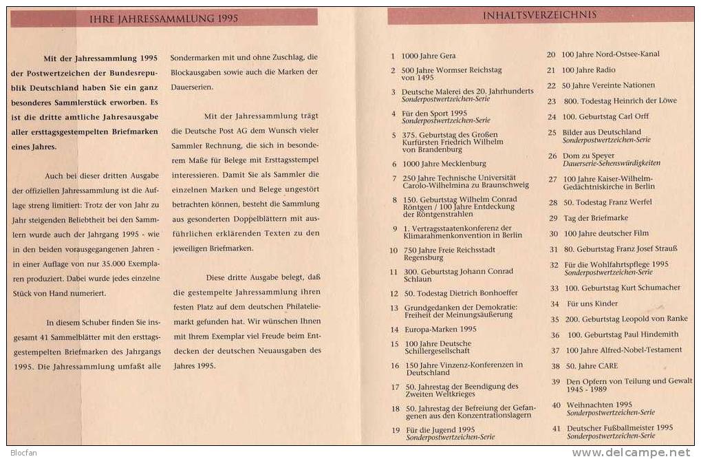 Jahres-Sammlung 1995 Mit 41 ETB,BRD 1772-1833 SST 160€ Deutschland Illustrationen/documentation In Year-books Of Germany - Other & Unclassified