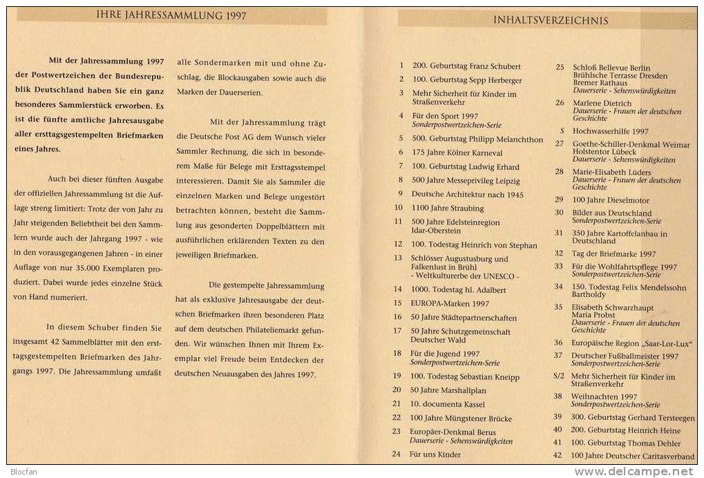 Jahres-Sammlung 1997 Mit 43 ETB,BRD 1895-1964 SST 130€ Ersttagblätter Illustrationen/documentation Year-books Of Germany - Andere & Zonder Classificatie