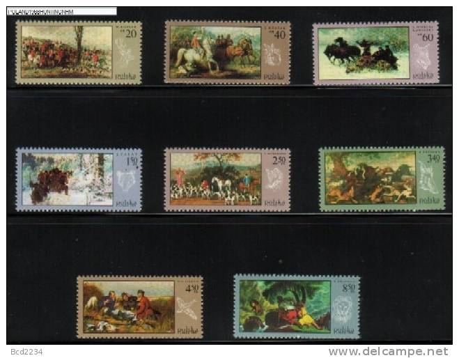 POLAND 1968 HUNTING PAINTINGS SET OF 8 NHM Animals Horses Dogs Art Paintings - Neufs