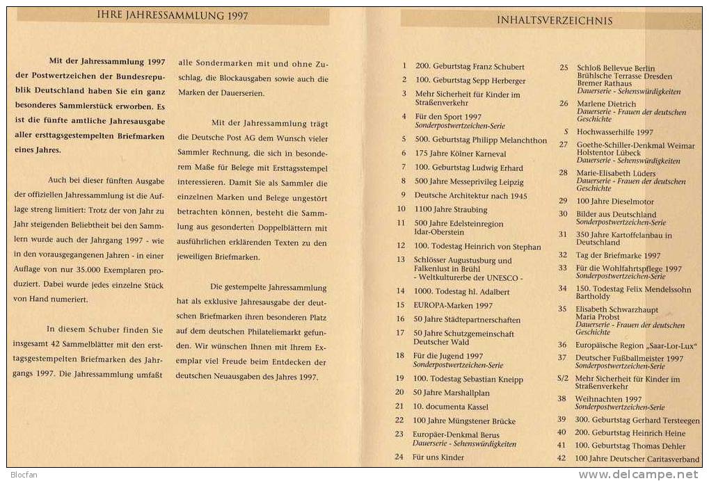 Jahressammlung 1997 Mit 43 ETB, BRD 1895-1964 SST 130€ Deutschland Illustrationen+documentation In Year-books Of Germany - Collections (en Albums)