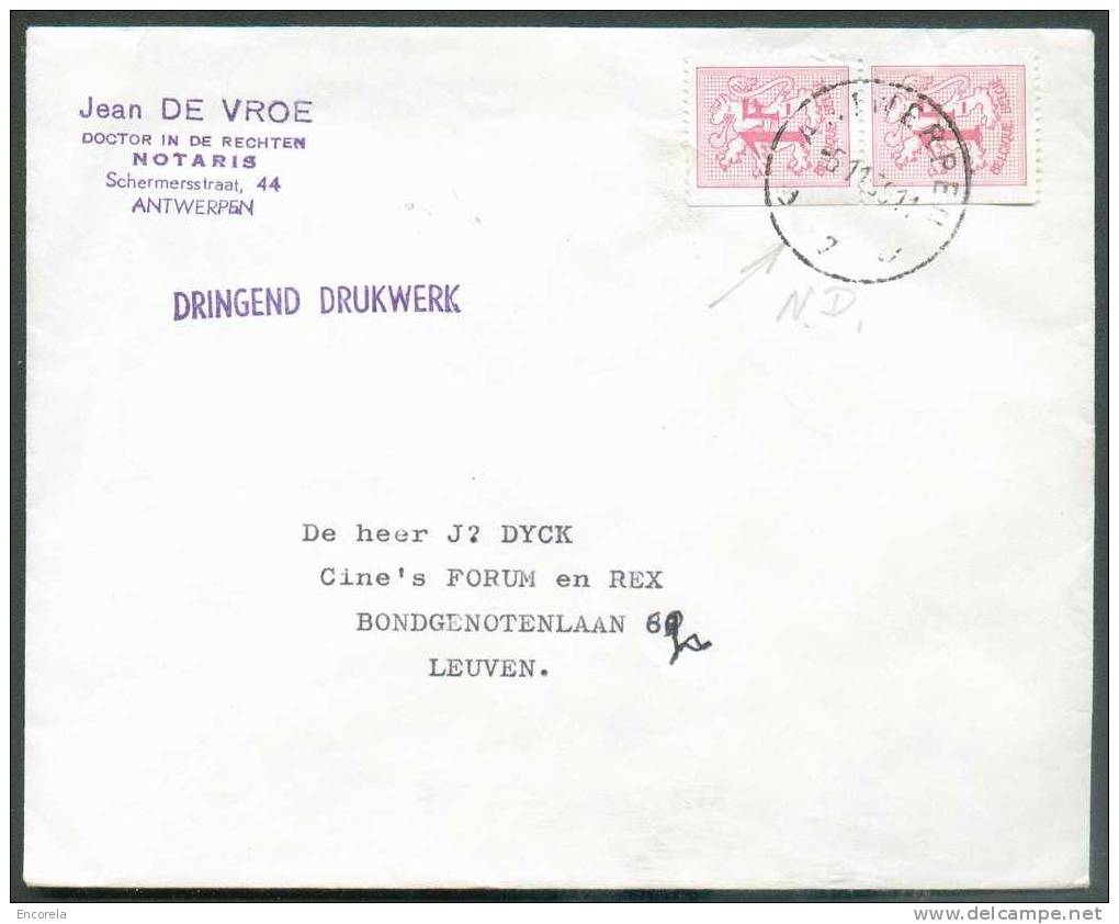 N°1485d/e (timbres 1F + 1Fr Se Tenant Verticalement)(du Carnet 2) Obl. Sc ANTWERPEN S/L. Du 5-11-1969 Vers Louvain. - 54 - Ohne Zuordnung