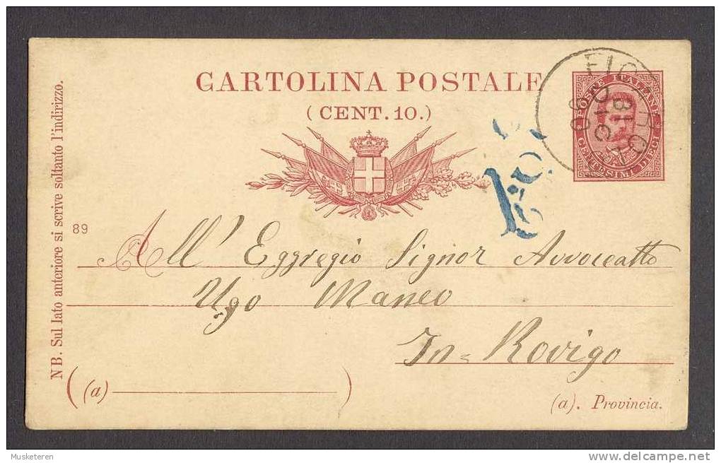 Italy Postal Stationery Ganzsache Intero Cartolina Postale Deluxe FICAROLO 1890 Provincia Interesting Purpe Cancel ??!! - Entiers Postaux