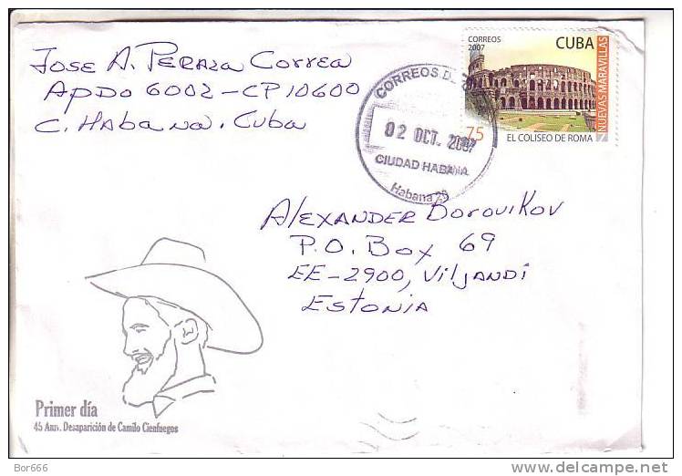 GOOD CUBA Postal Cover To ESTONIA 2007 - Good Stamped: Roma - Otros & Sin Clasificación