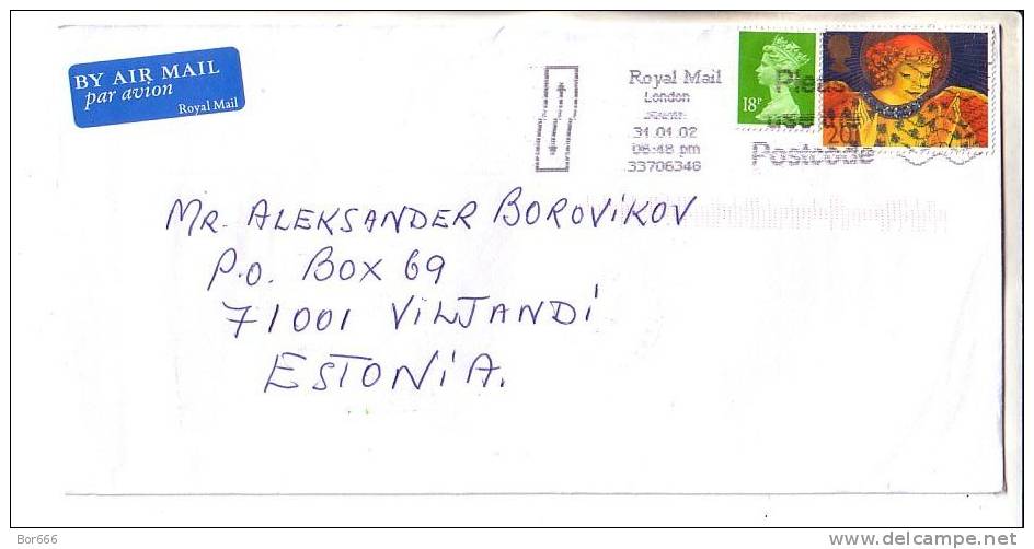 GOOD GB Postal Cover To ESTONIA 2002 - Good Stamped: Elizabeth II ; Christmas - Cartas & Documentos