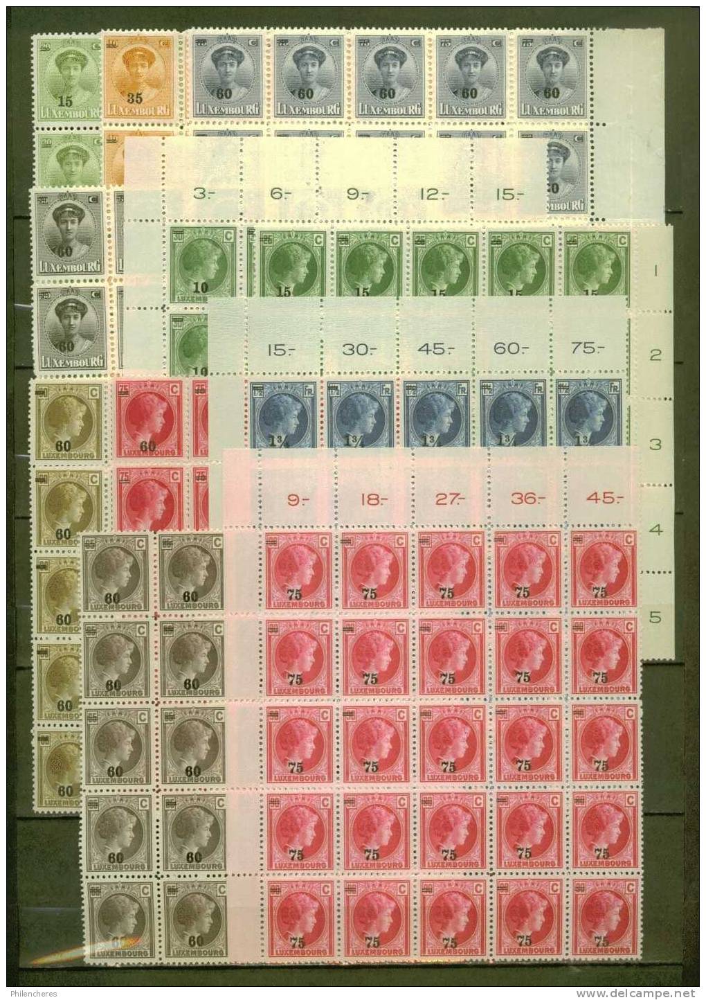 LUXEMBOURG  N° 197 à 207 **en Blocs De 25 Superbes - 1926-39 Charlotte Rechtsprofil