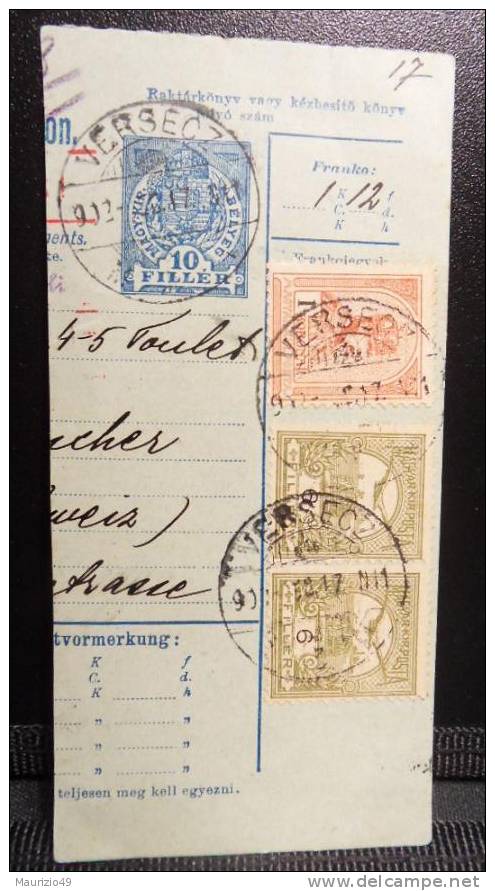 UNGHERIA VERSECZ 1900-04 Numerals In Black Franz Josef I 1 Korona - “Turul” And Crown Of St. Stephen 6 Filler X2 On Piec - Postmark Collection