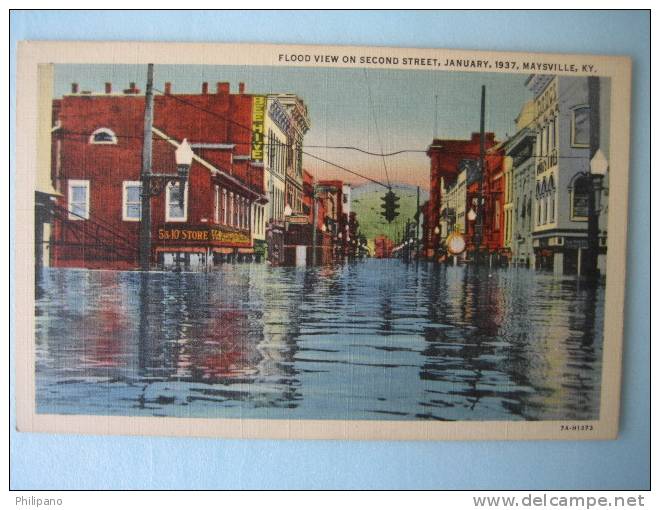 Flood View On Second Ave Jan 1937 Maysville KY-- Linen - Sonstige & Ohne Zuordnung