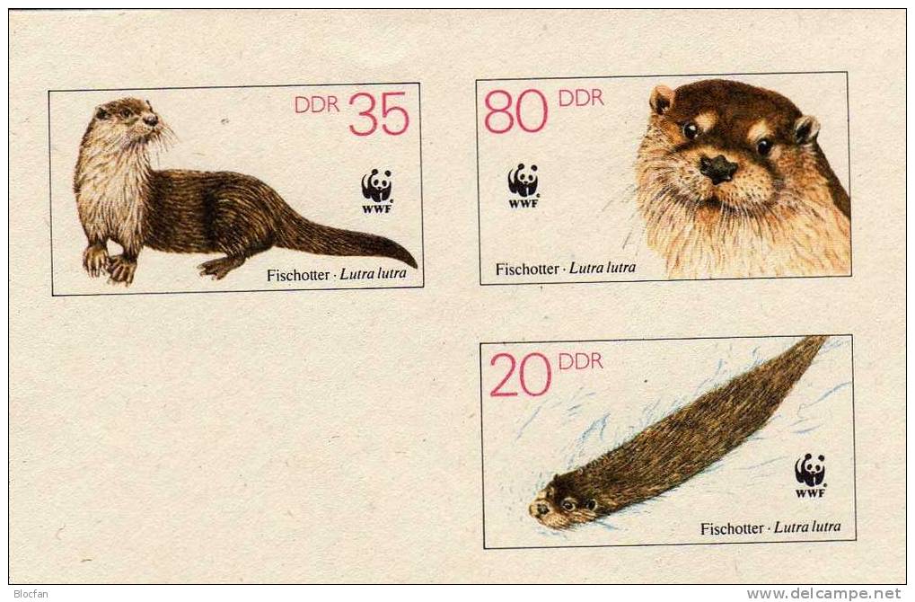 WWF-Set 52 DDR 3107/0 ** Plus Sonder-Ganzsache 15€ Fischotter 1987 Mit Dokumentation Fauna Set+cover Of Germany - Covers - Mint