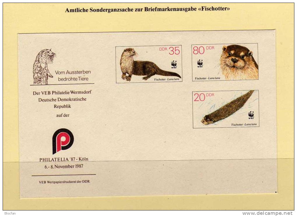 WWF-Set 52 DDR 3107/0 ** Plus Sonder-Ganzsache 15€ Fischotter 1987 Mit Dokumentation Fauna Set+cover Of Germany - Umschläge - Ungebraucht