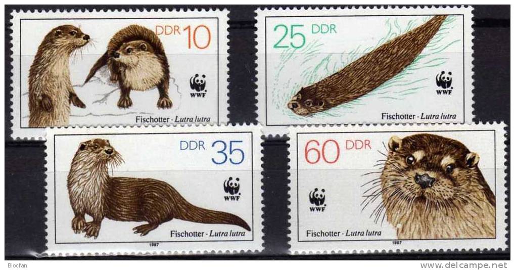 WWF-Set 52 DDR 3107/0 ** Plus Sonder-Ganzsache 15€ Fischotter 1987 Mit Dokumentation Fauna Set+cover Of Germany - Enveloppes - Neuves