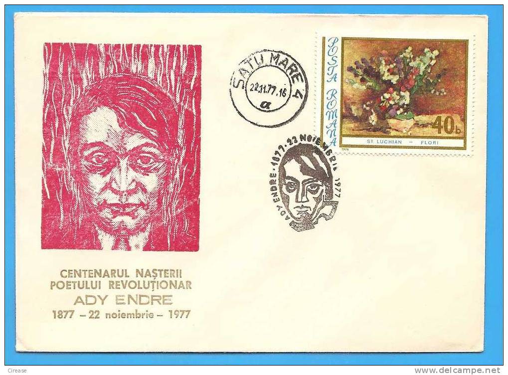 ROMANIA  Cover 1977. Revolutionary Poet Endre Ady - Writers